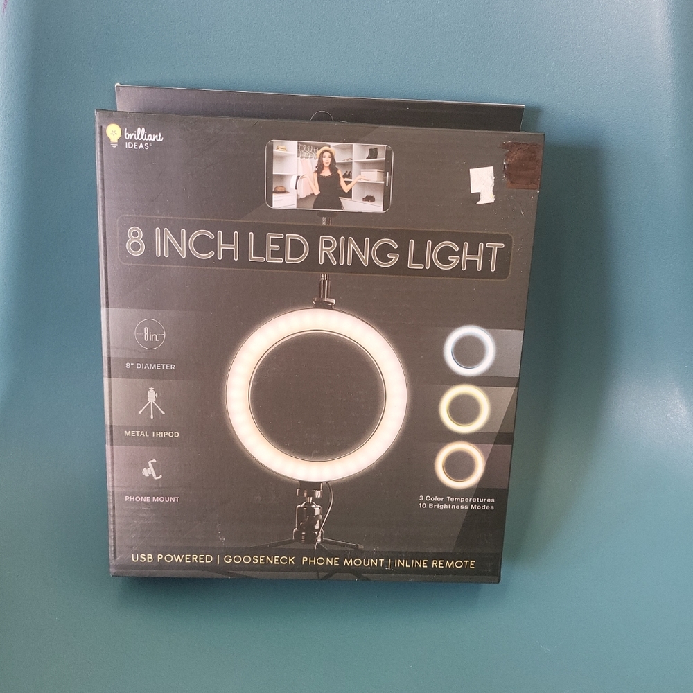 NIB 8 Inch LED Ring Light Brilliant Ideas USB Powered Goodeneck Phone Mount